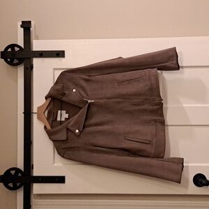 Old Navy Gray Faux Suede Moto Jacket Large